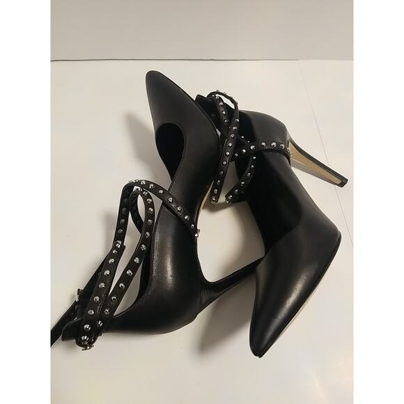Michael Kors Jeannie 3.75" Heel Studded Ankle Wrap Pump Black 10M - Picture 5 of 10